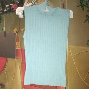Sexy Sleeveless Ribbed Silk Knit Top -Robbin Egg